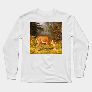 Deer and calf in nature. Colorful, vintage painting Long Sleeve T-Shirt